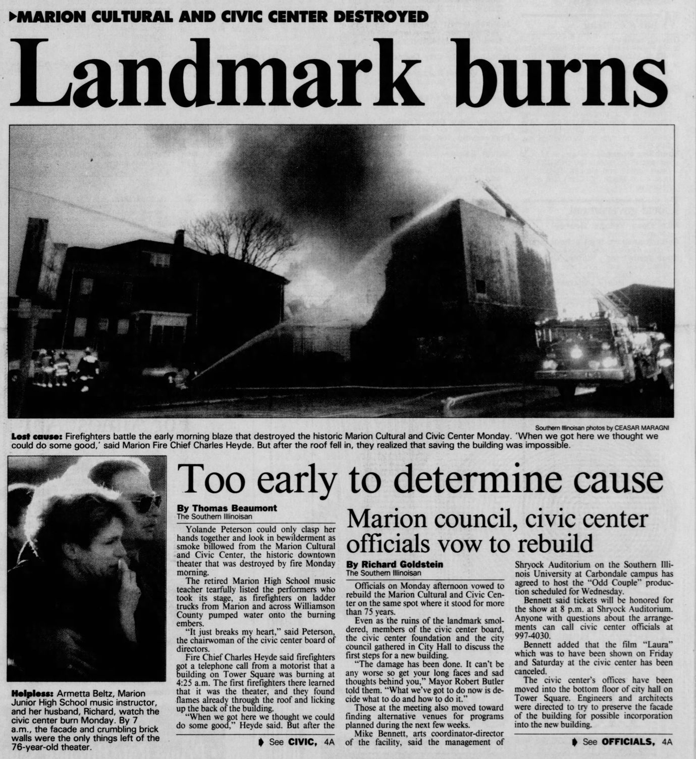 27. Butler served through many disasters, including a tornado that killed 10 and injured 200 in 1982, and a fire that destroyed the city's Civic Center in 1997.